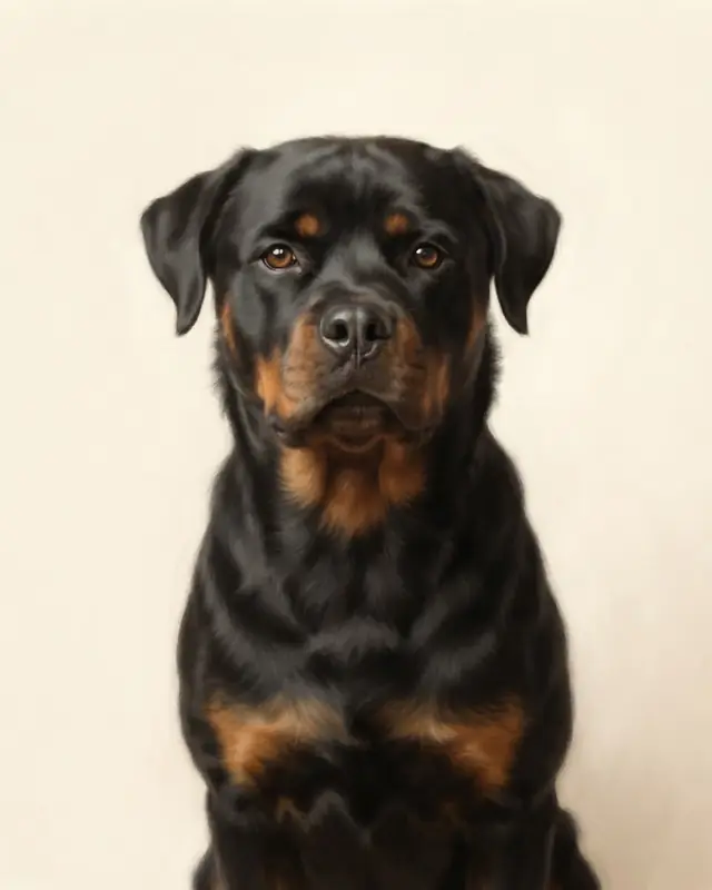 Clean Studio style render of a rottweiler named Boofa