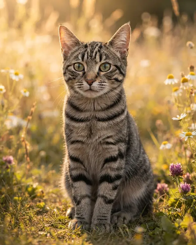Golden Meadow style render of a tabby cat