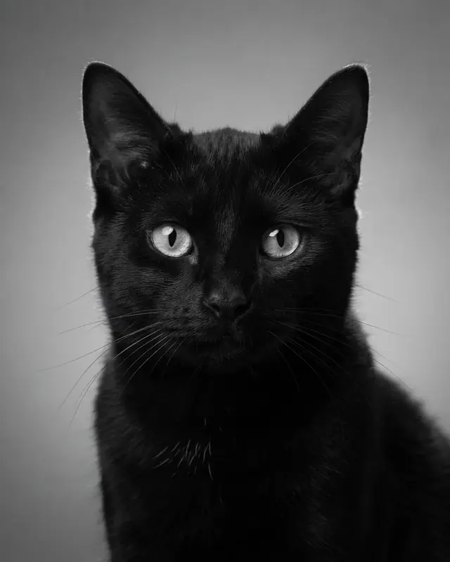 Old Hollywood style render of a black cat named Onyx