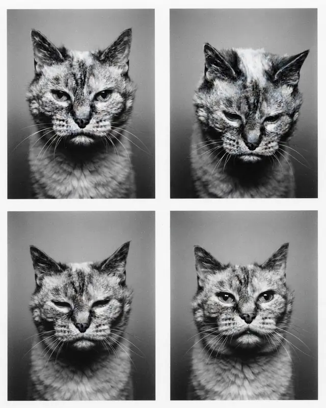 Photobooth Strip style render of a tabby cat named Willow