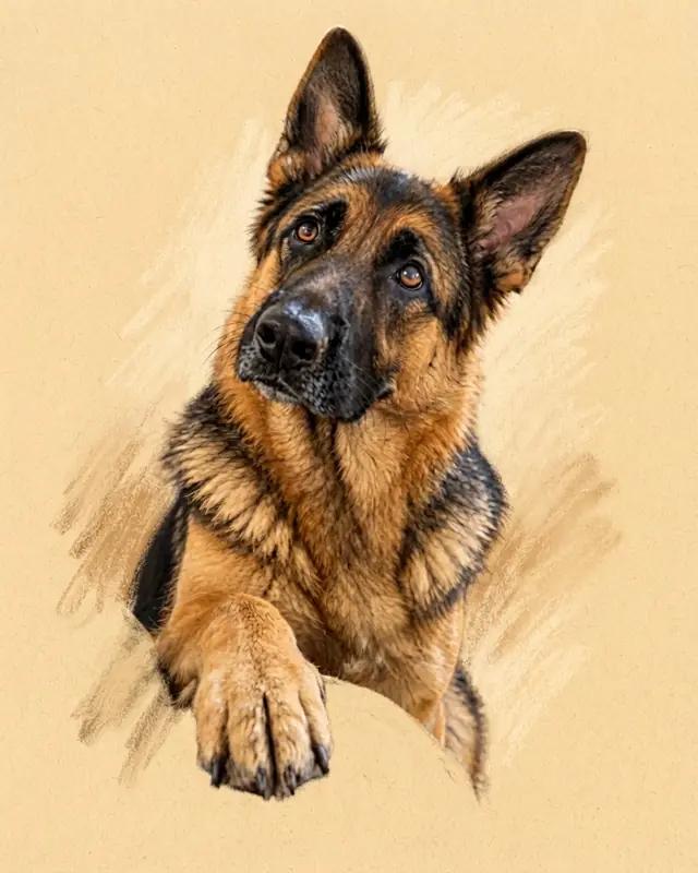 Soft Pastel style render of a German shepherd